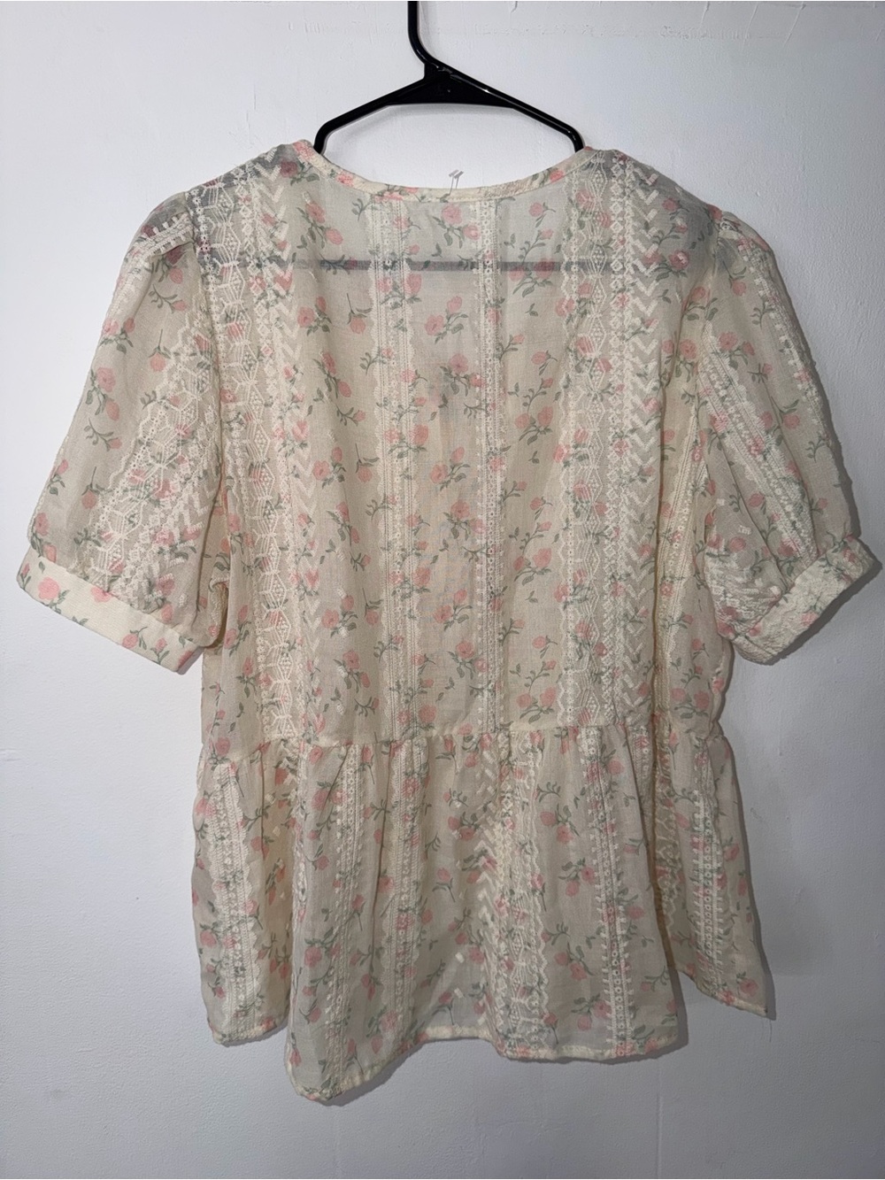 Women’s Cream Floral Lace Peplum Tunic Top